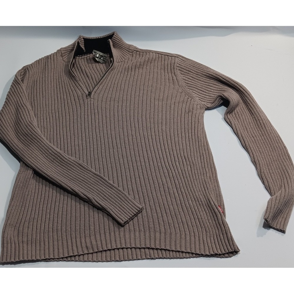Levis Red Tab Mens Medium Brown 1/4 Zip Ribbed Knit Pullover Sweater